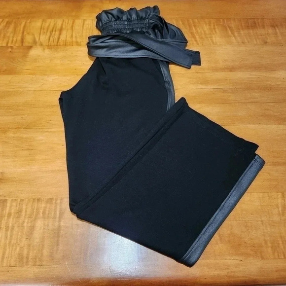 Terez Wide Leg Faux Leather Paperbag Pants Tie Belt High Rise Black Small - Picture 1 of 8